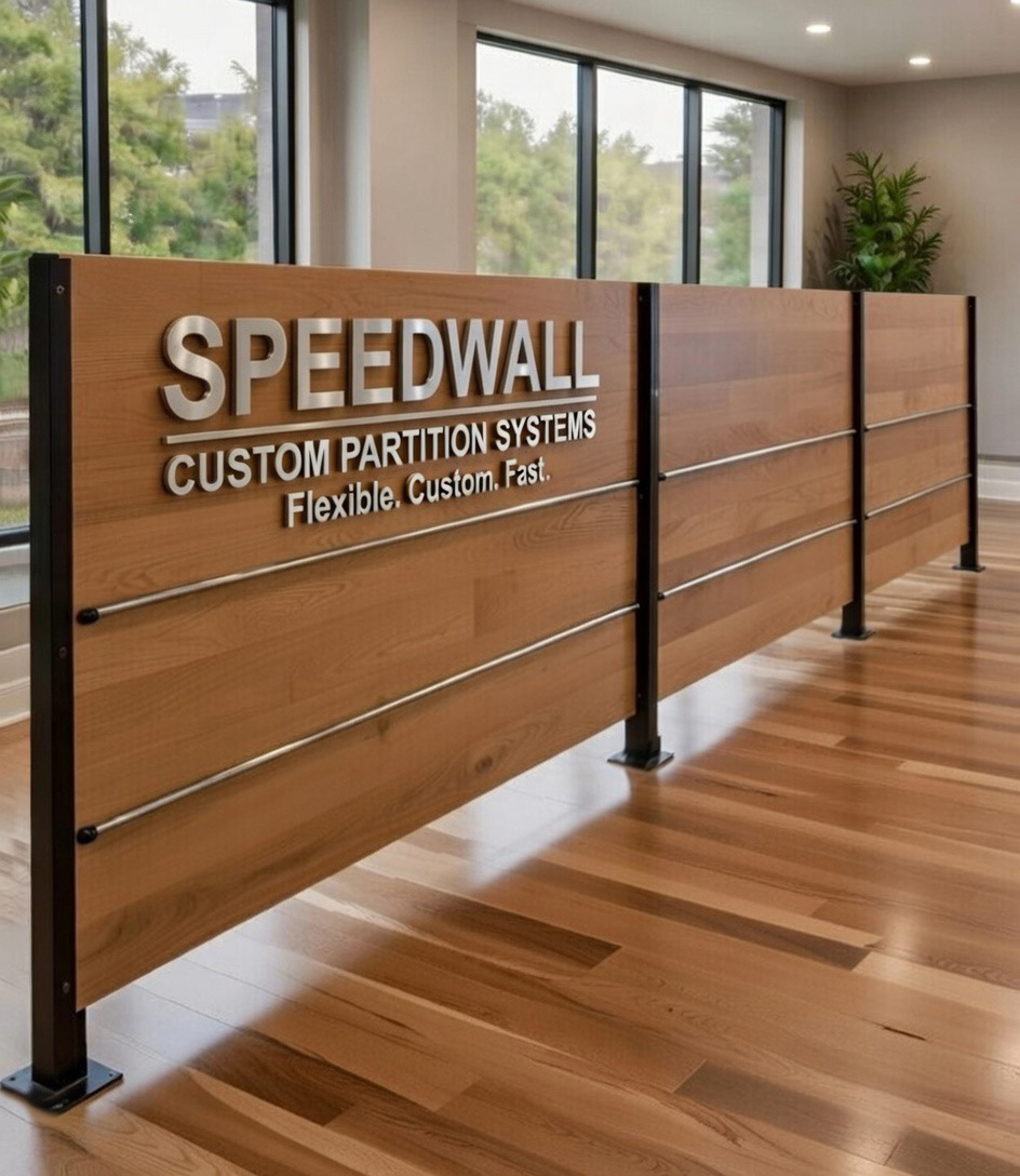 Close view of Speedwall laminated panels and steel post framing